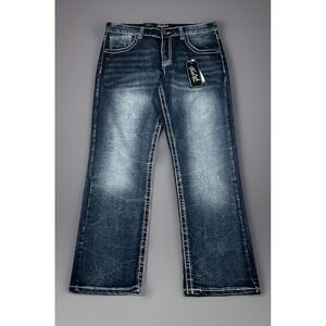 True Luck Bootcut Jeans Men Size 32x30 Thick Stitch Embroidered Denim -NWT